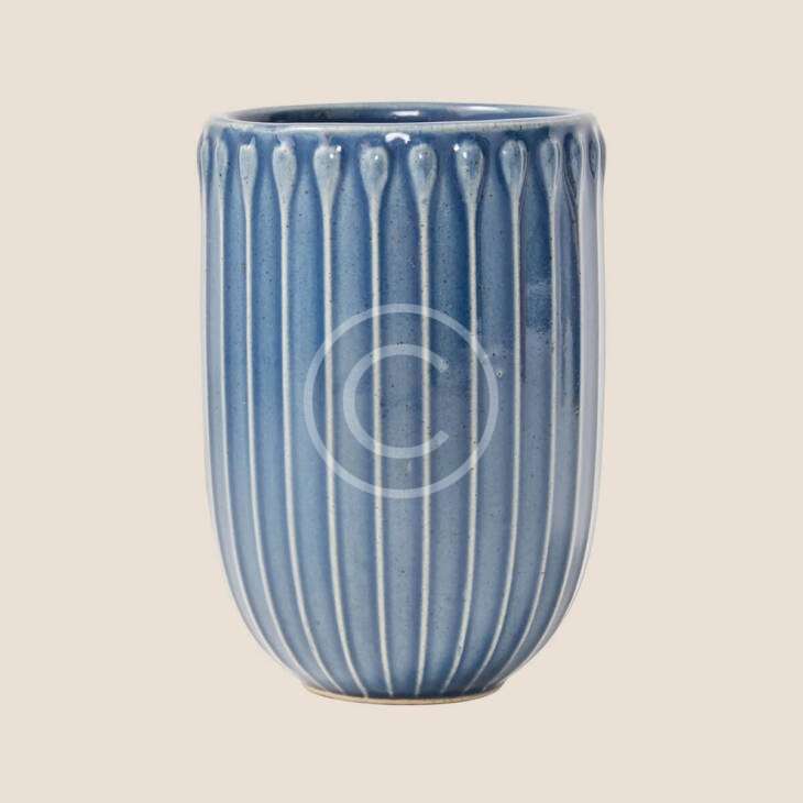 Blue ribbed vase